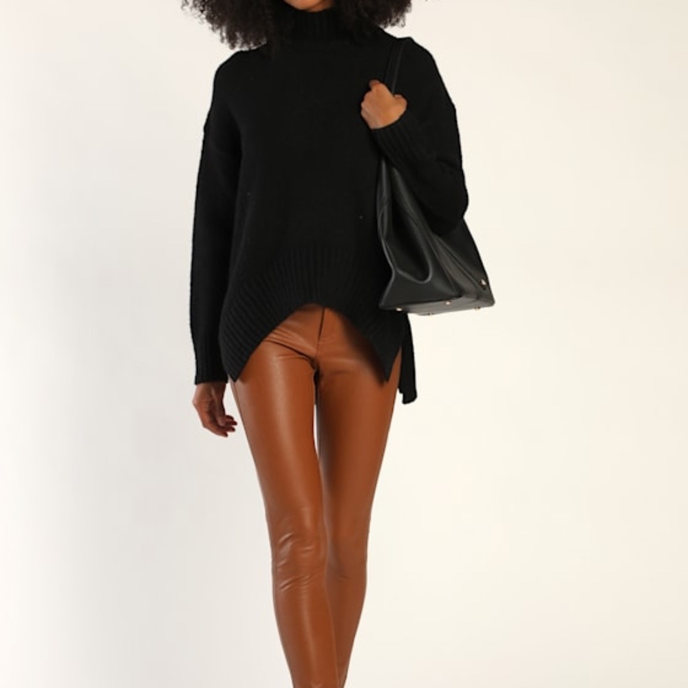 Lulus Chic Chilling Black Oversized Mock Neck Sweater - Size Small